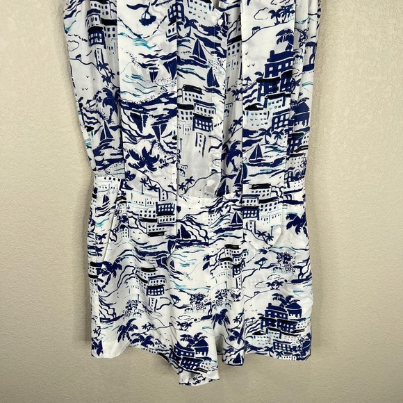 L'AGENCE Women's Behati Printed Silk Romper One Piece In White/Blue Size 2 - Picture 6 of 14